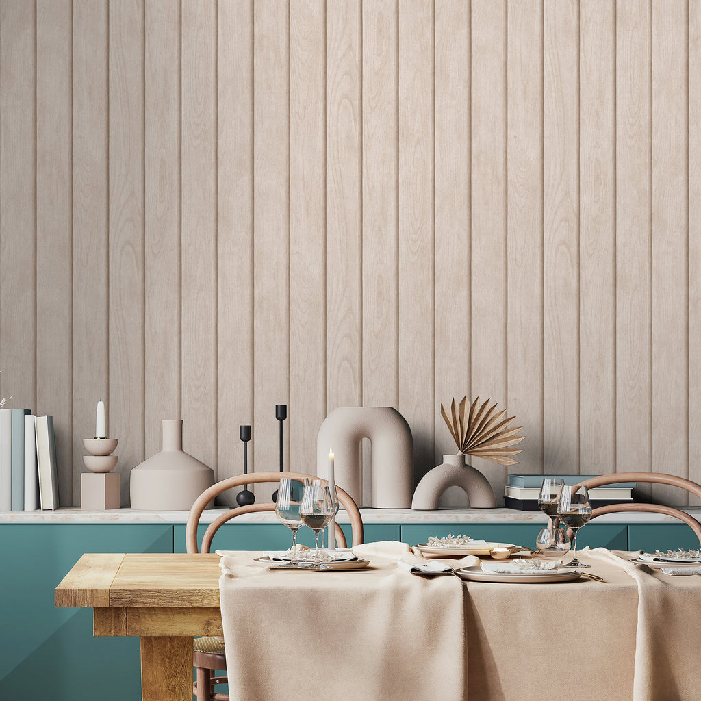 Luxe Wood Slats Wallpaper - Beige room view