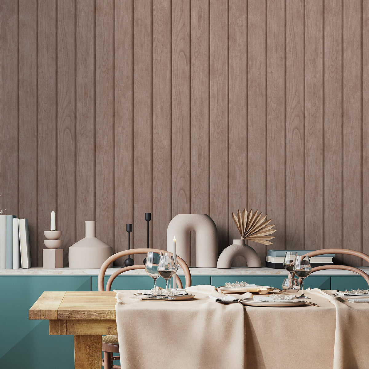 Luxe Wood Slats Wallpaper - Brown room view
