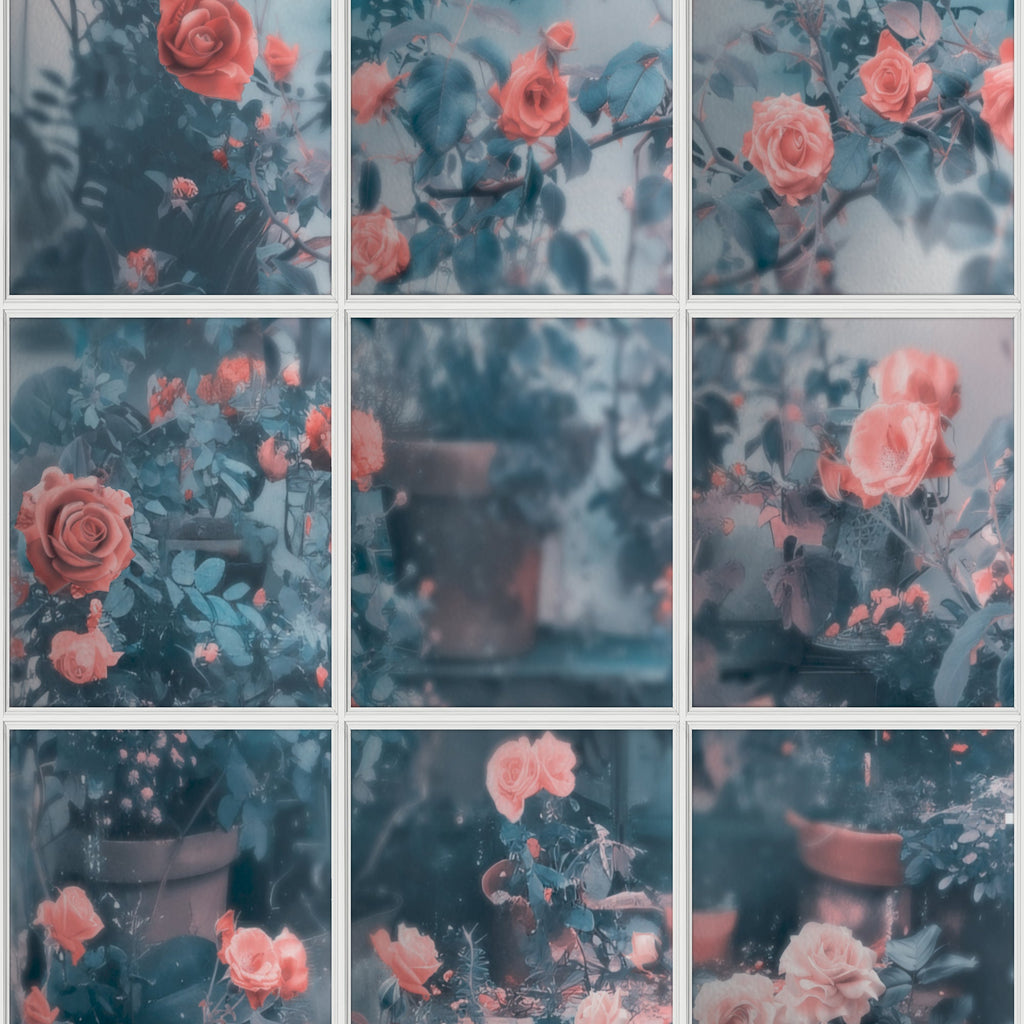 Rose Garden Window Trompe L'Oeil Wallpaper - Blue pattern