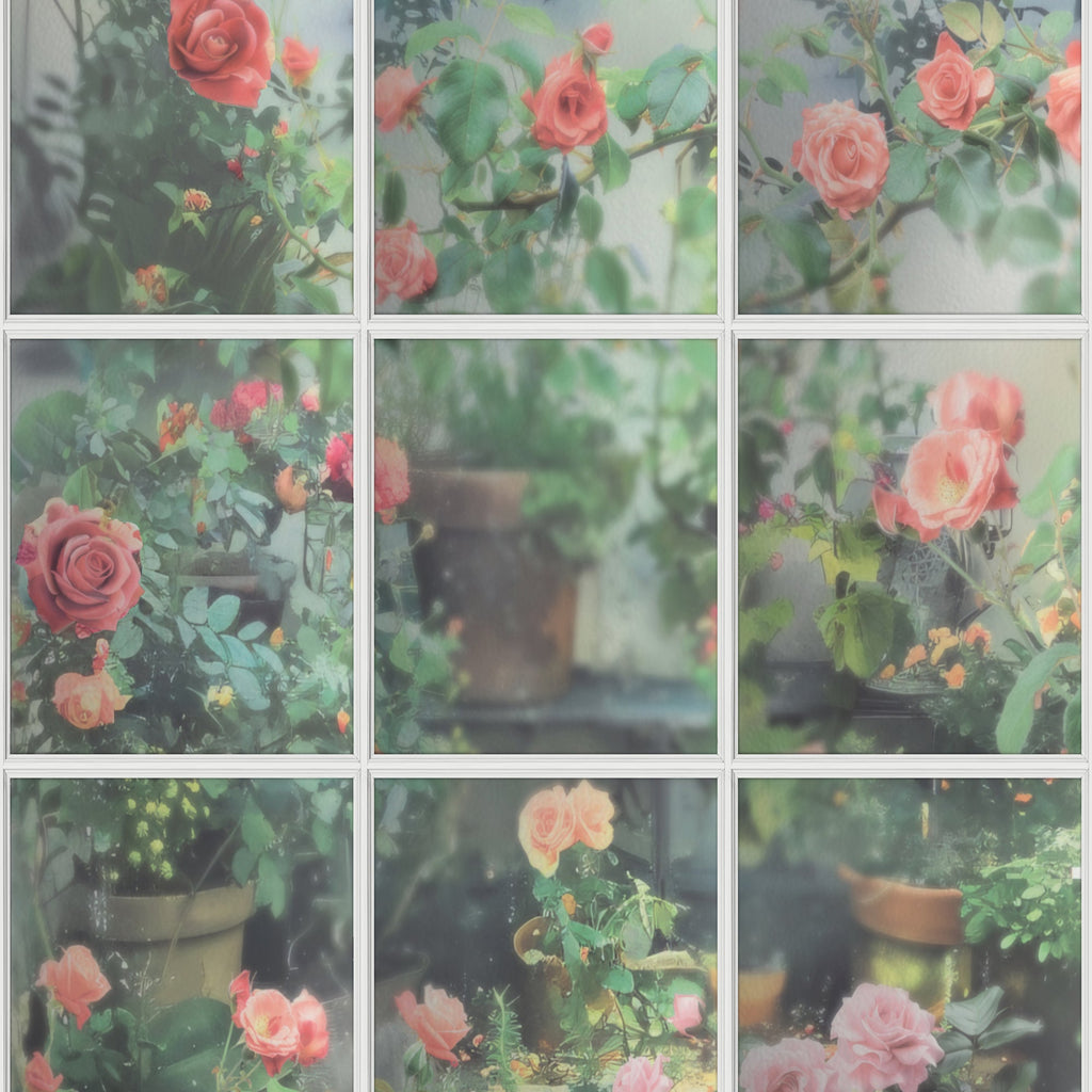 Rose Garden Window Trompe L'Oeil Wallpaper - Green pattern