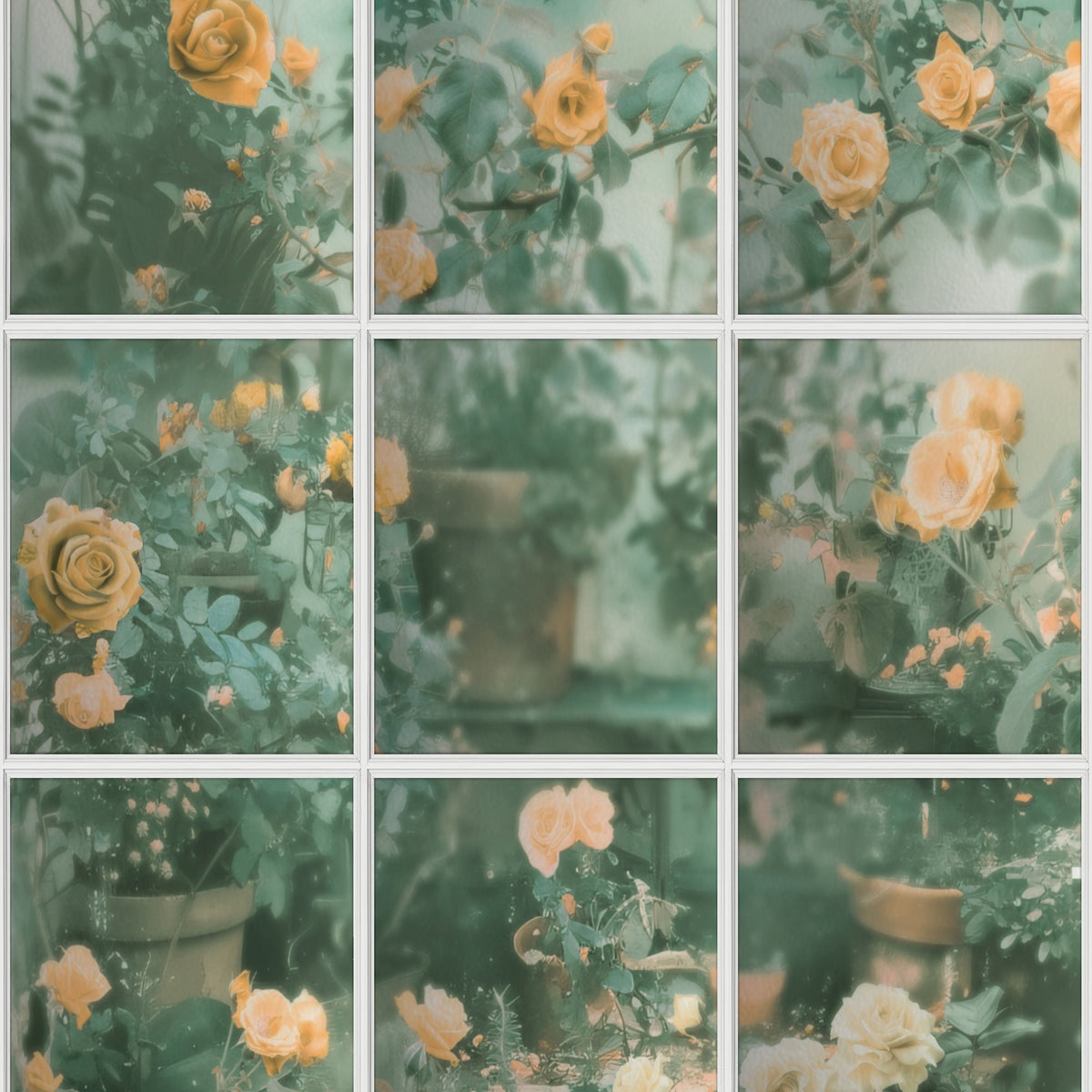 Rose Garden Window Trompe L'Oeil Wallpaper - Orange pattern