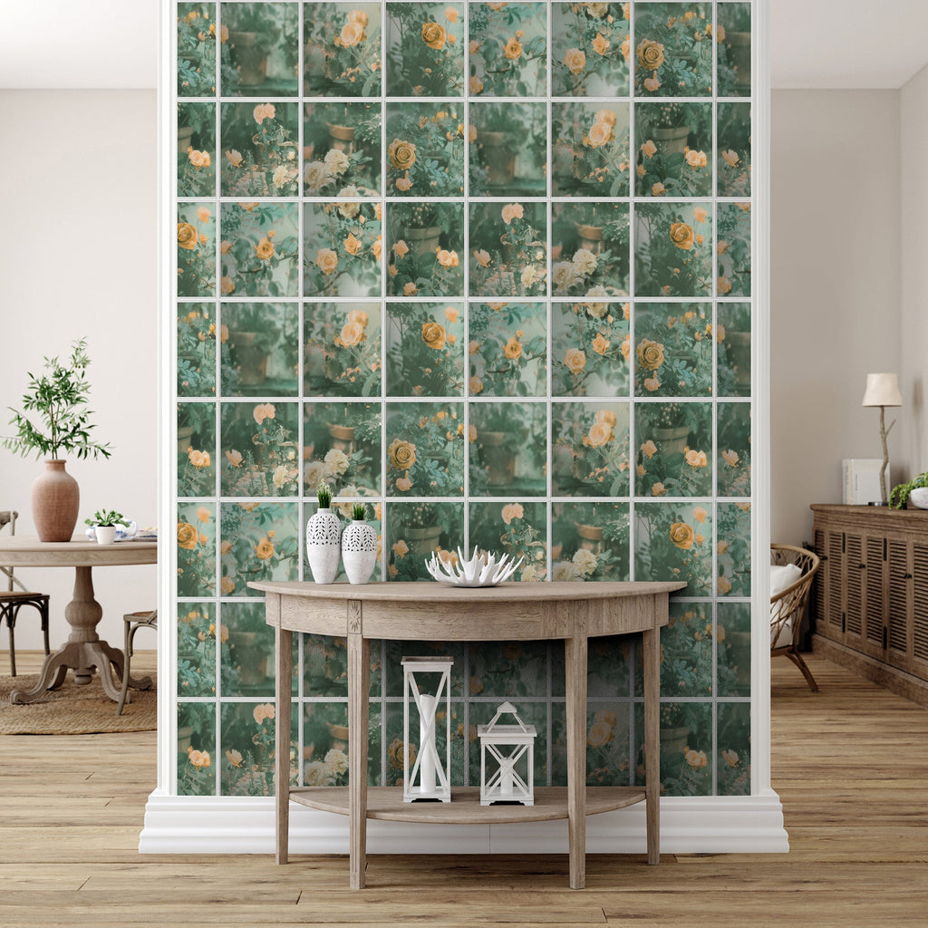 Rose Garden Window Trompe L'Oeil Wallpaper - Orange room view