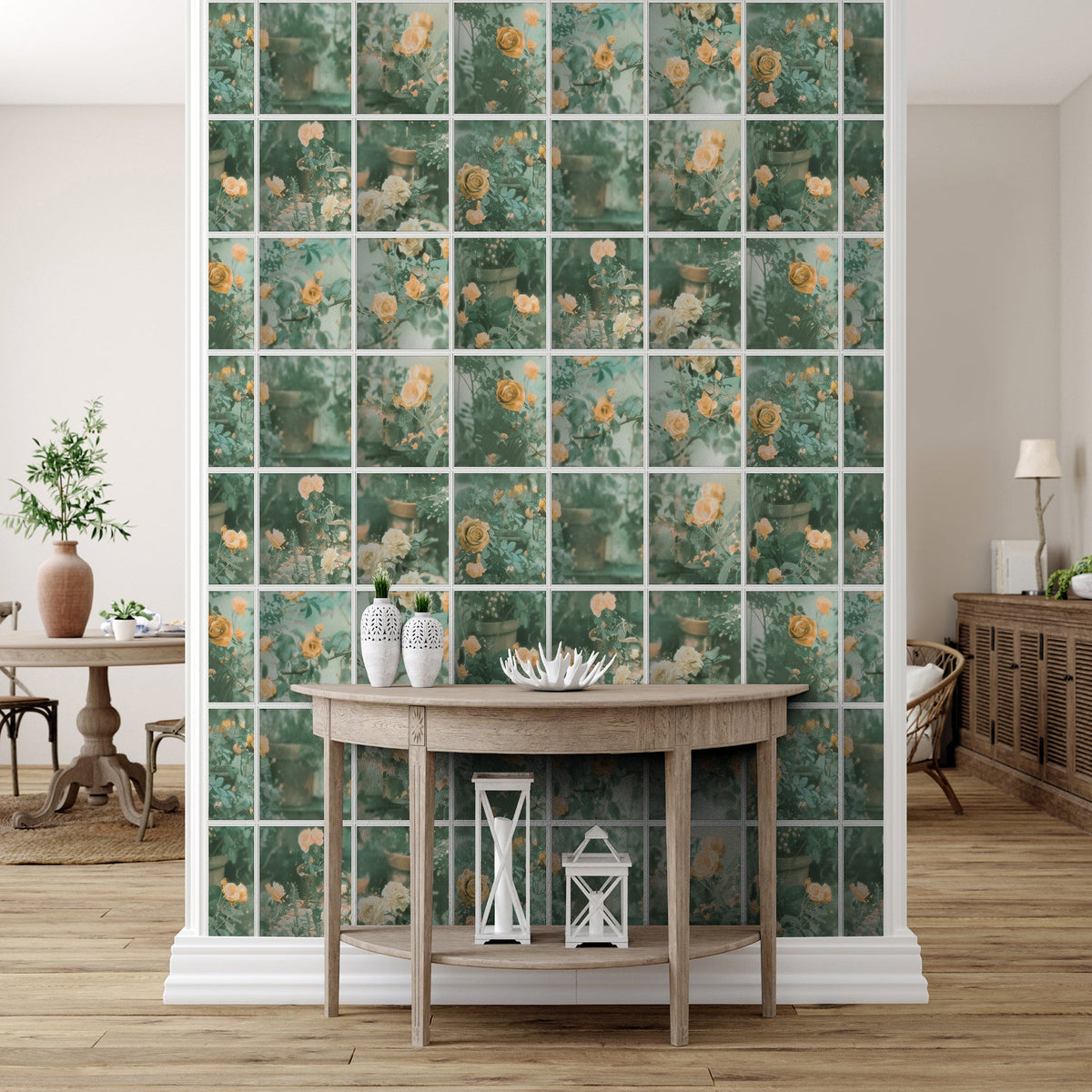 Rose Garden Window Trompe L'Oeil Wallpaper - Orange room view