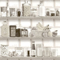 Kitchen Shelf Stories Wallpaper - Sepia pattern