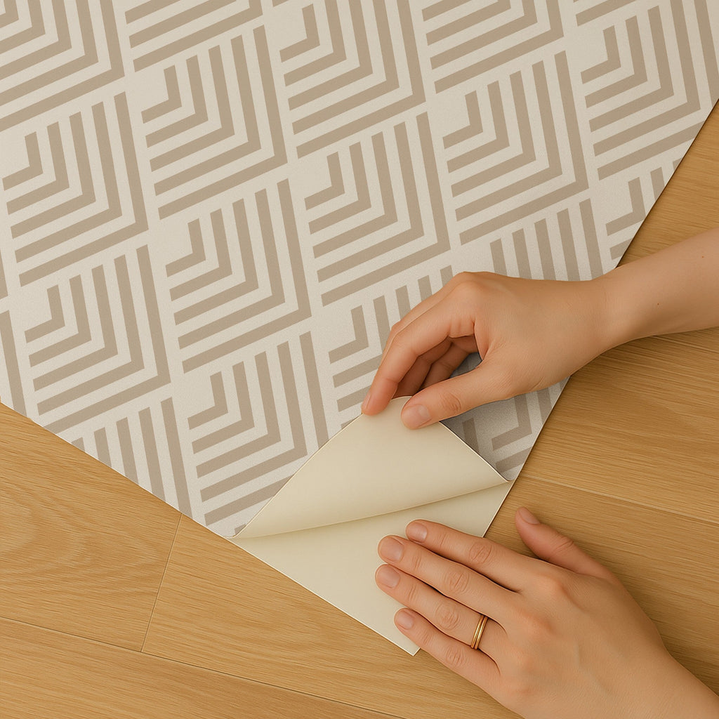 Geometric Chevron Diamond Peel and Stick Wallpaper - Taupe room view