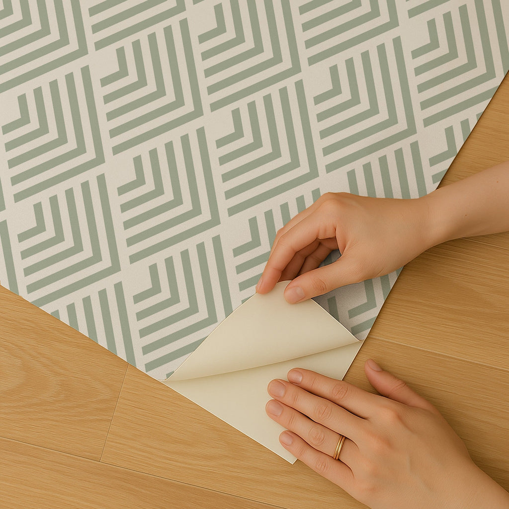 Geometric Chevron Diamond Peel and Stick Wallpaper - Green room view