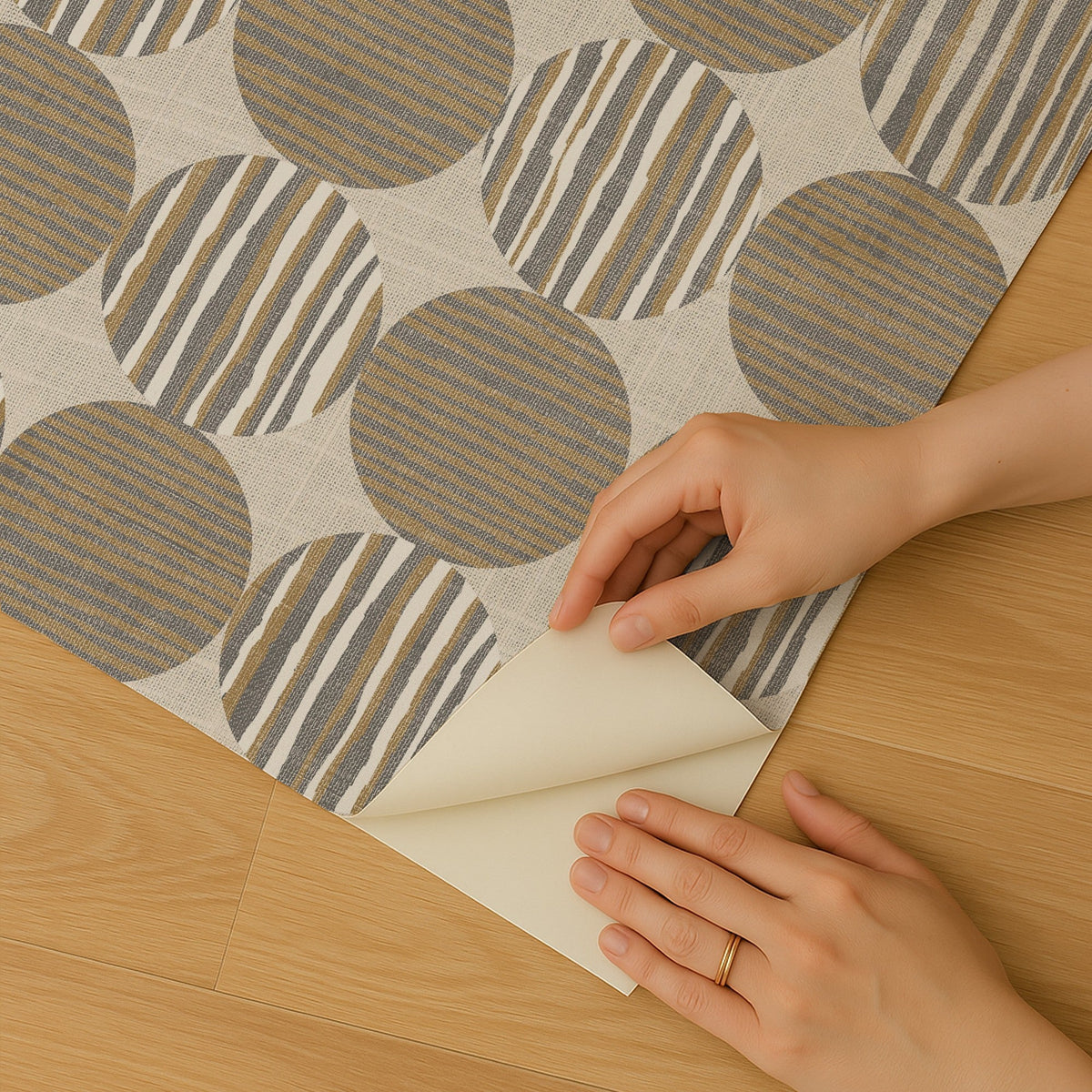Horizon Circles Peel and Stick Wallpaper - Brown room view