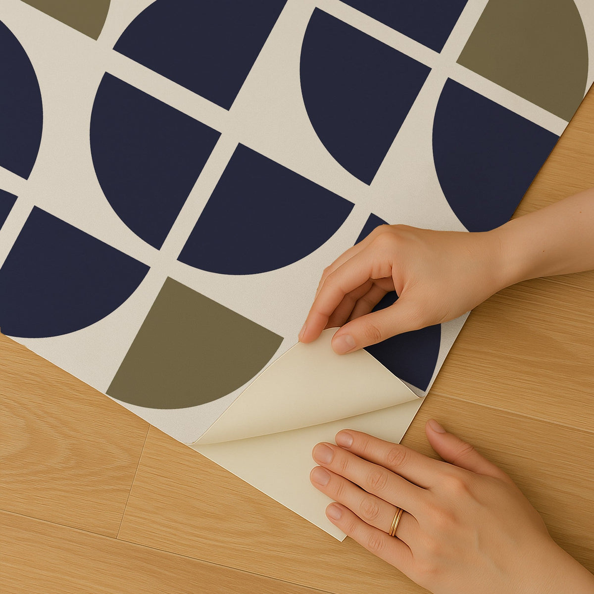 Mod Geo Crescents Peel and Stick Wallpaper - Navy room view