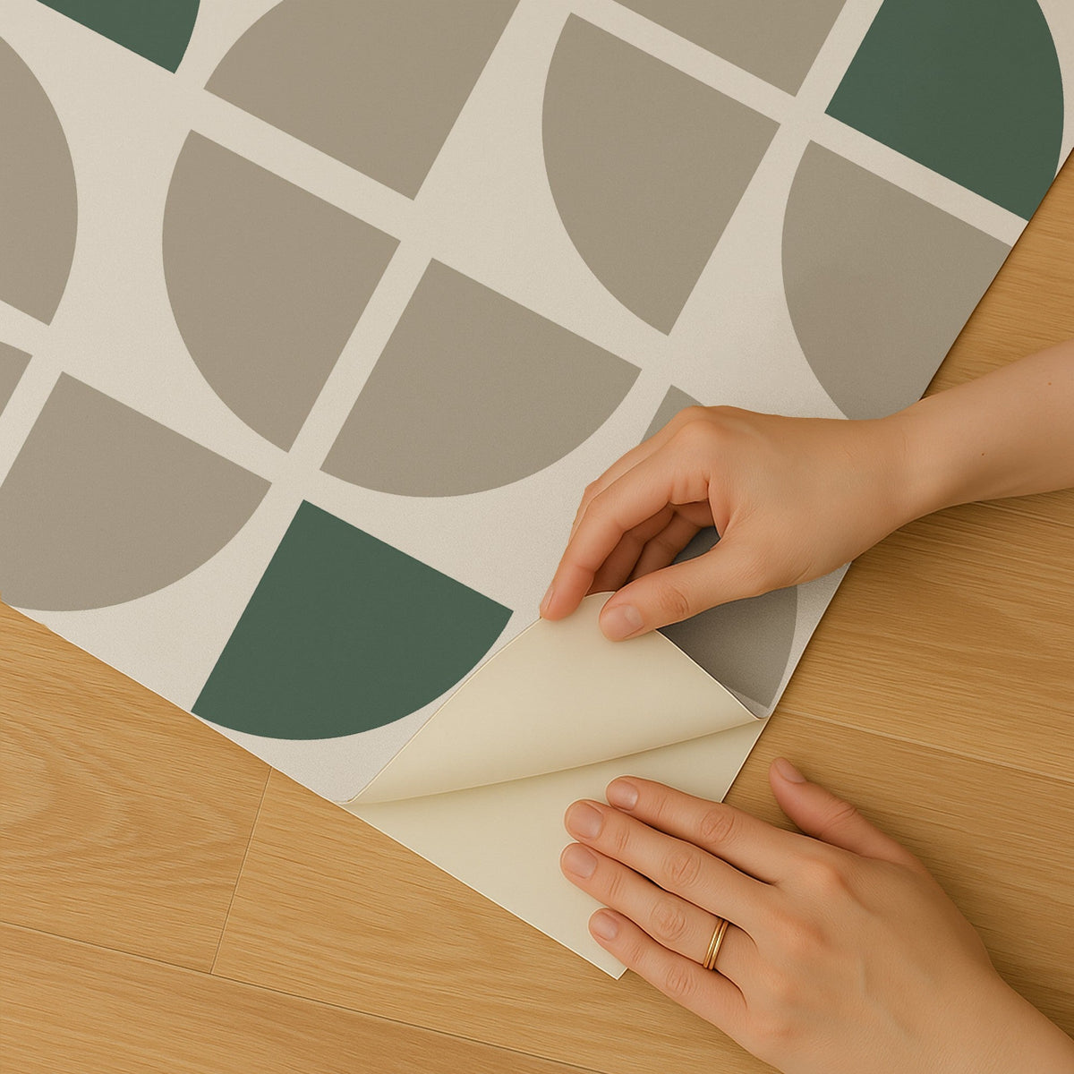 Mod Geo Crescents Peel and Stick Wallpaper - Taupe room view