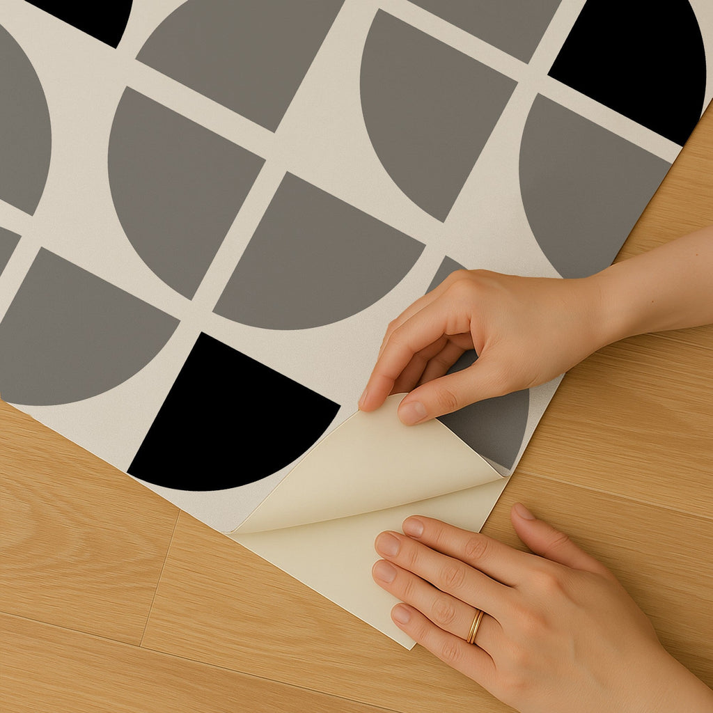 Mod Geo Crescents Peel and Stick Wallpaper - Gray room view