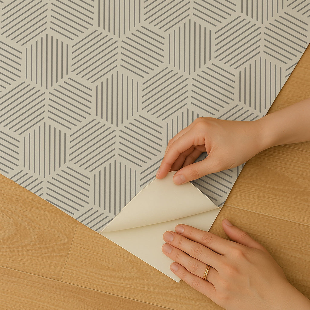 Striped Hexagonal Mosaic Peel and Stick Wallpaper - Gray room view