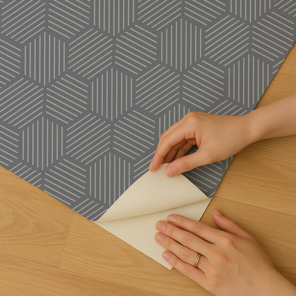 Striped Hexagonal Mosaic Peel and Stick Wallpaper - Blue room view