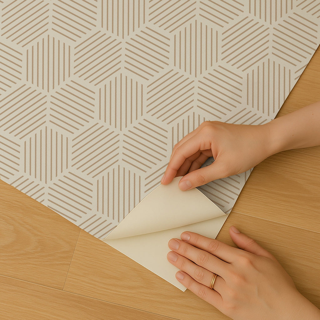 Striped Hexagonal Mosaic Peel and Stick Wallpaper - Taupe room view