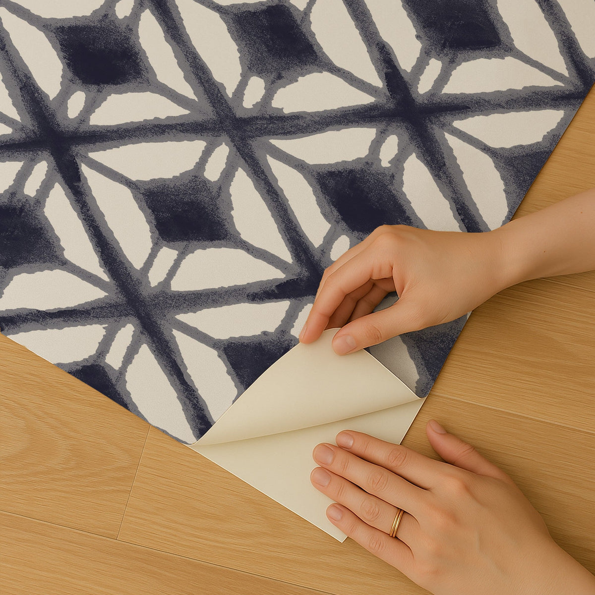 Shibori Geometric Peel and Stick Wallpaper - Navy room view