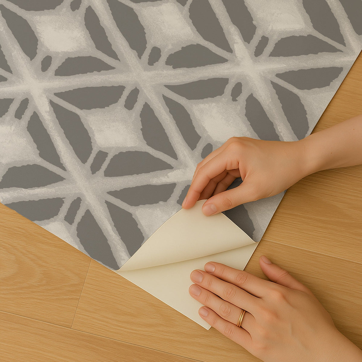 Shibori Geometric Peel and Stick Wallpaper - Gray room view