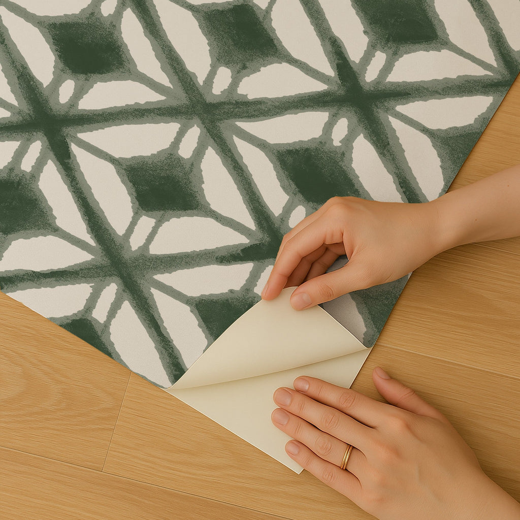 Shibori Geometric Peel and Stick Wallpaper - Green room view