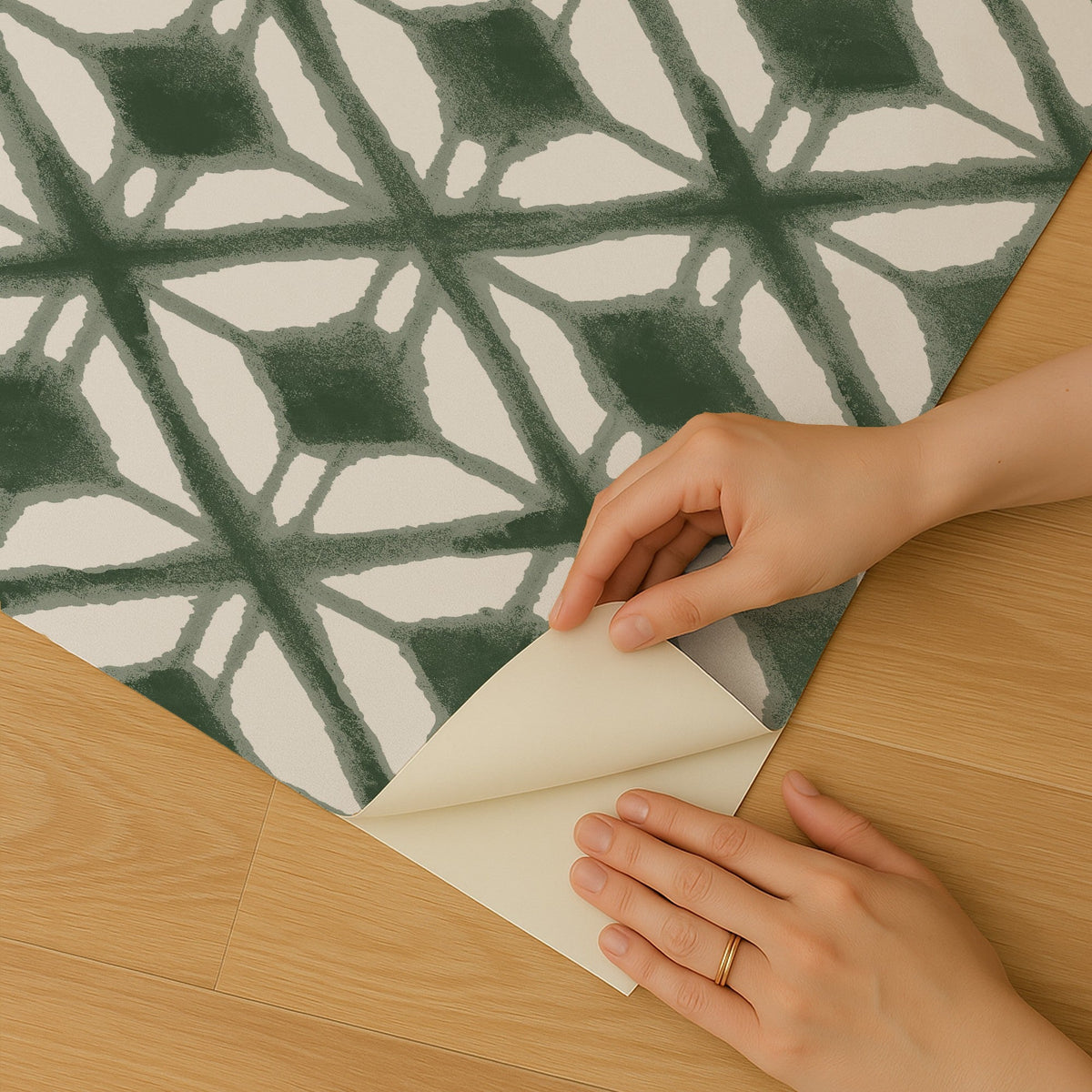 Shibori Geometric Peel and Stick Wallpaper - Green room view