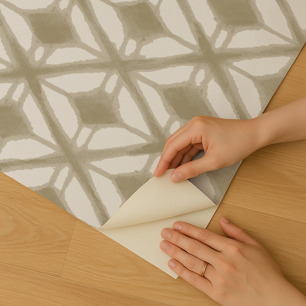 Shibori Geometric Peel and Stick Wallpaper - Taupe room view