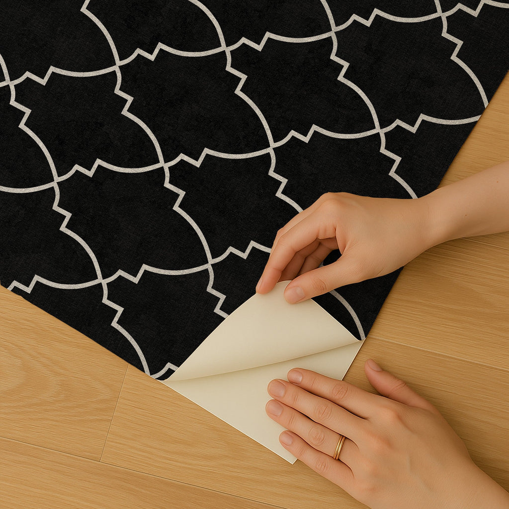 Medina Trellis Peel and Stick Wallpaper - Black room view