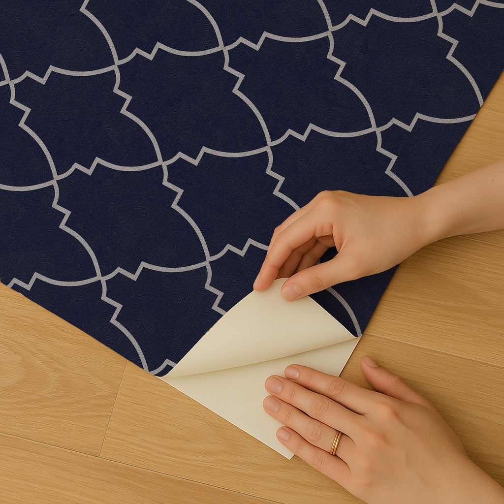 Medina Trellis Peel and Stick Wallpaper - Navy room view