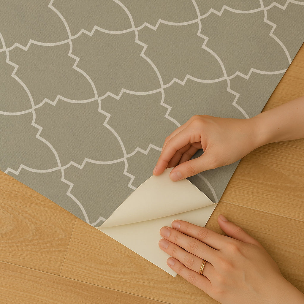 Medina Trellis Peel and Stick Wallpaper - Taupe room view