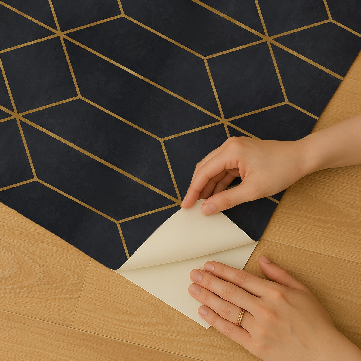 Diamond Trellis Peel and Stick Wallpaper - Navy room view