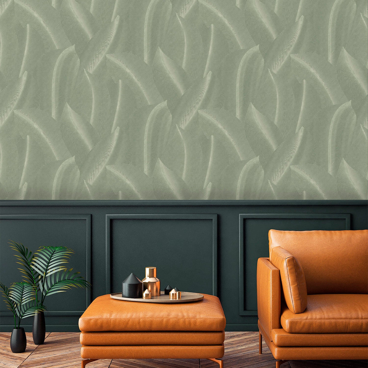Allure Leaf Wallpaper - Green room view