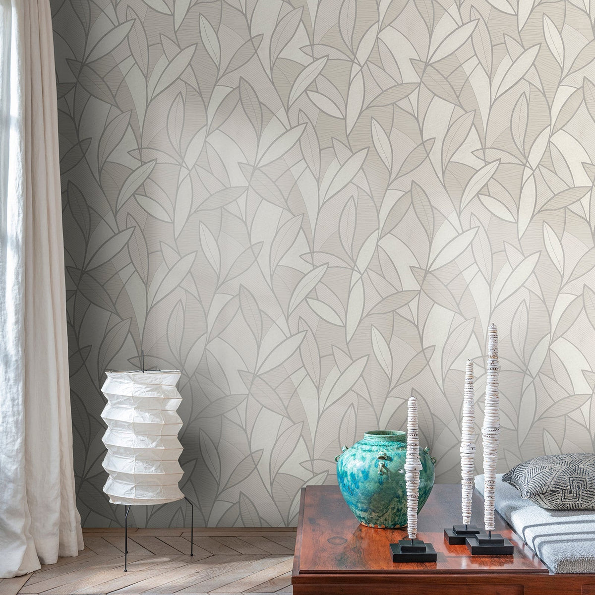 Carved Leaf Wallpaper - White room view