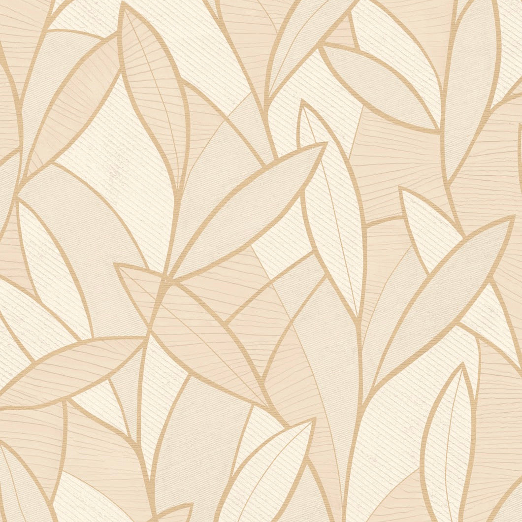 Carved Leaf Wallpaper - Beige pattern
