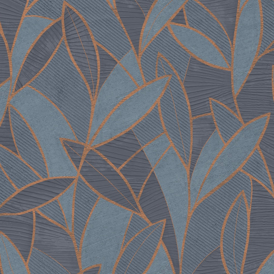 Carved Leaf Wallpaper - Navy pattern