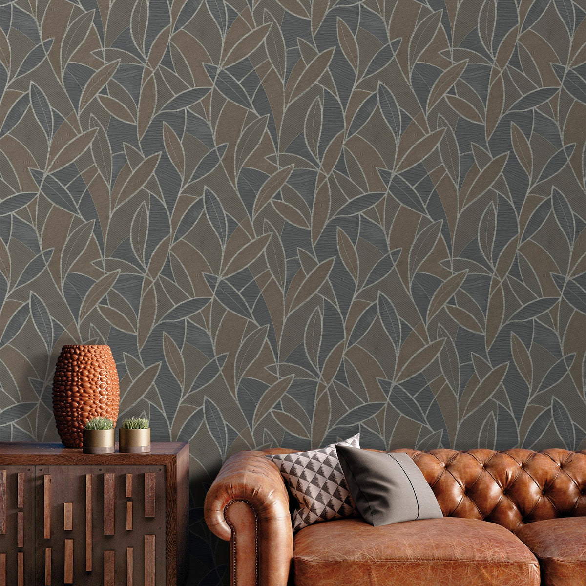 Carved Leaf Wallpaper - Black room view