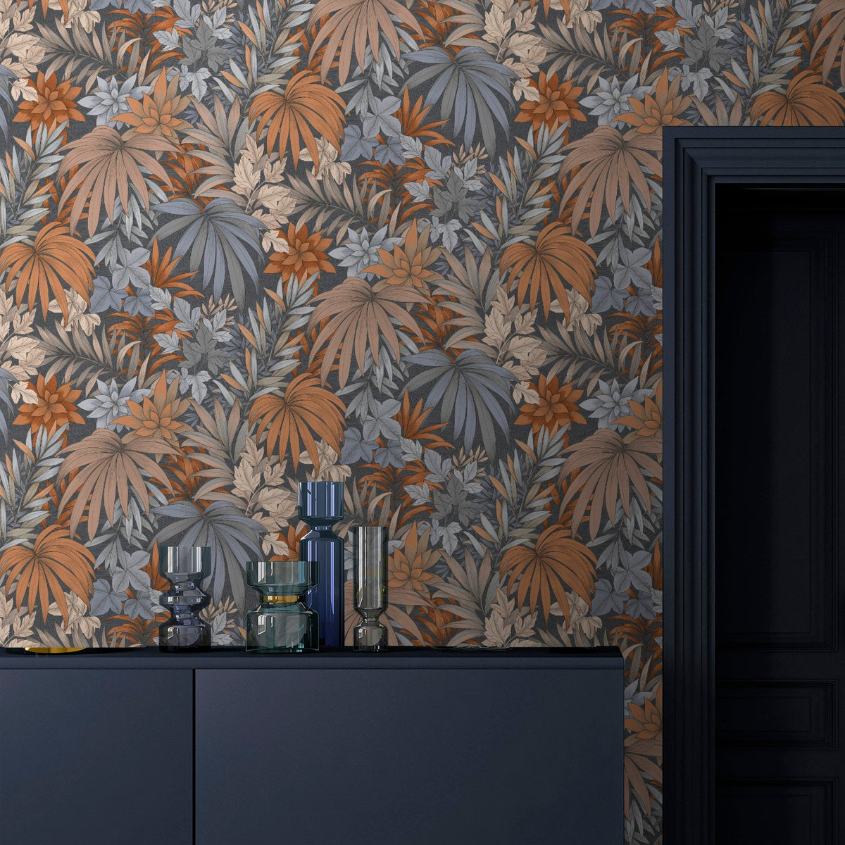 Allure Jungle Wallpaper - Navy room view