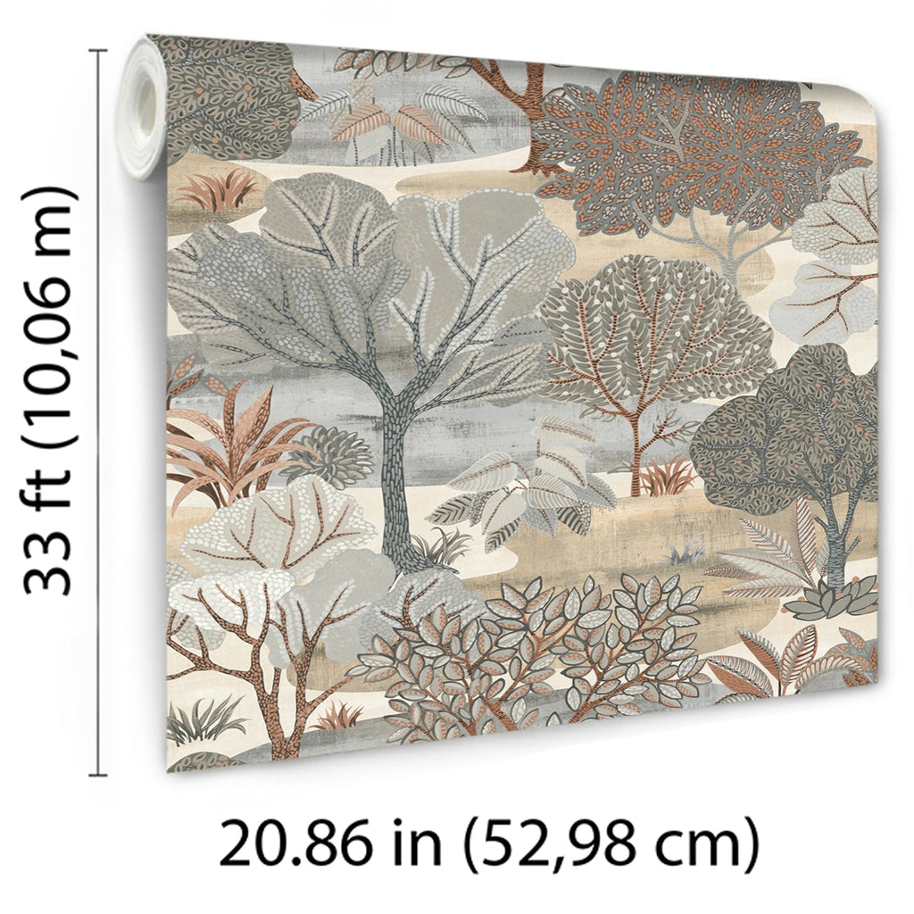 Allure Forest Wallpaper - Taupe room view