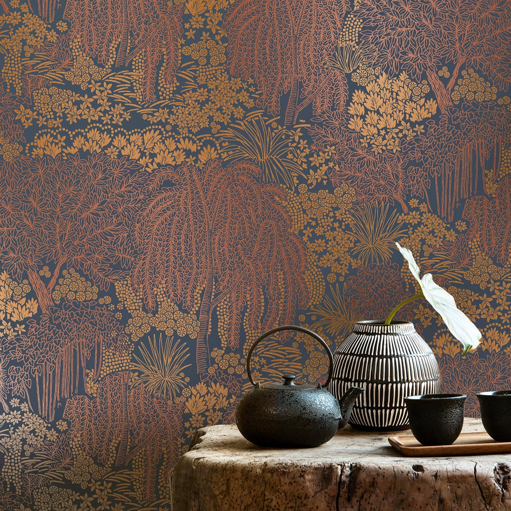 Willow Whisper Wallpaper - Navy room view
