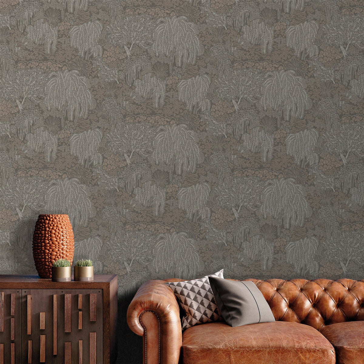 Willow Whisper Wallpaper - Black room view