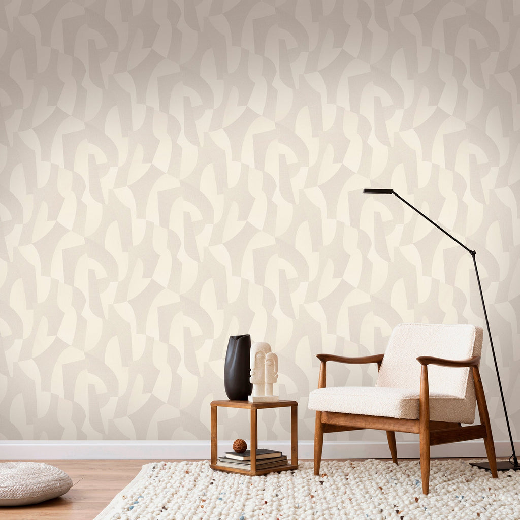 Sculpted Motion Wallpaper - Beige room view