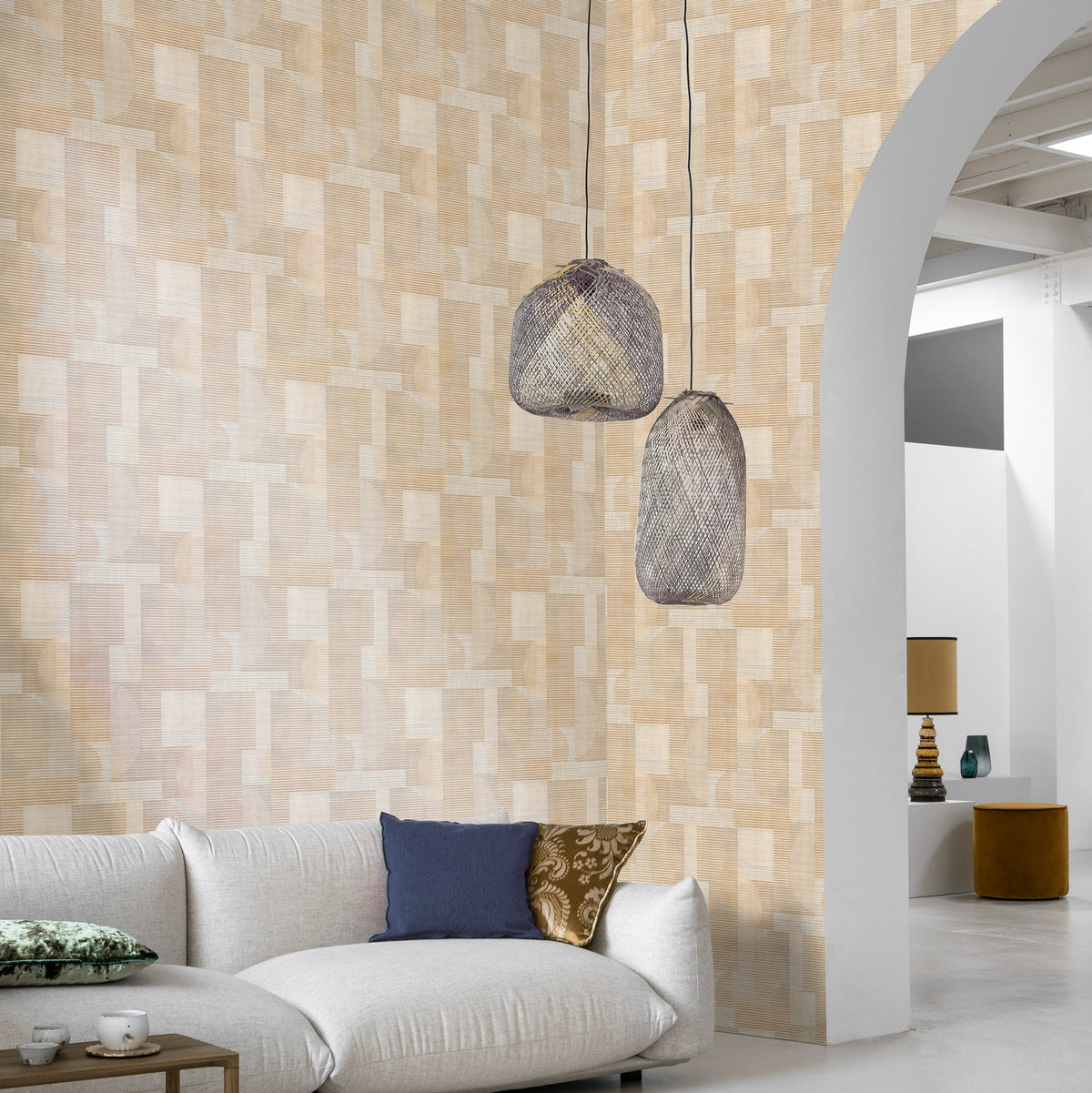 Geo Rhythm Wallpaper - Beige room view