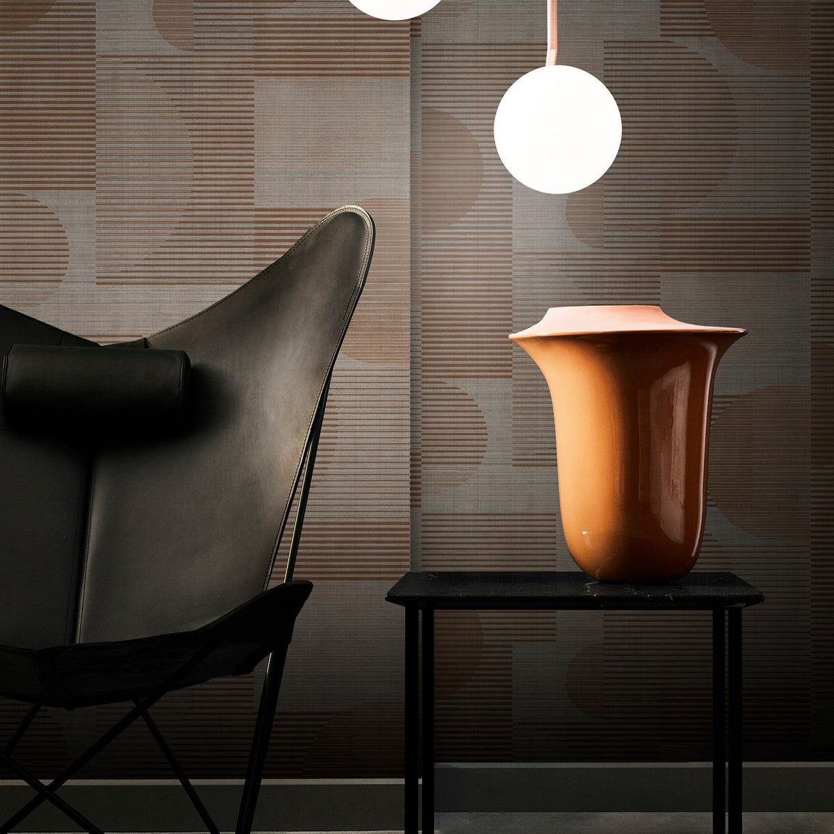 Geo Rhythm Wallpaper - Taupe room view