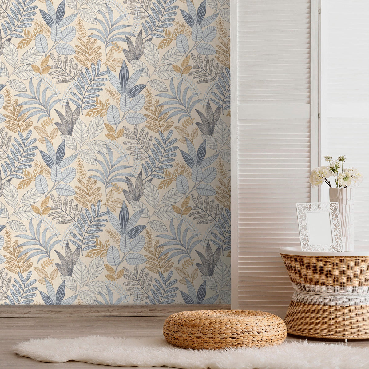 Allure Foliage Wallpaper - Beige room view