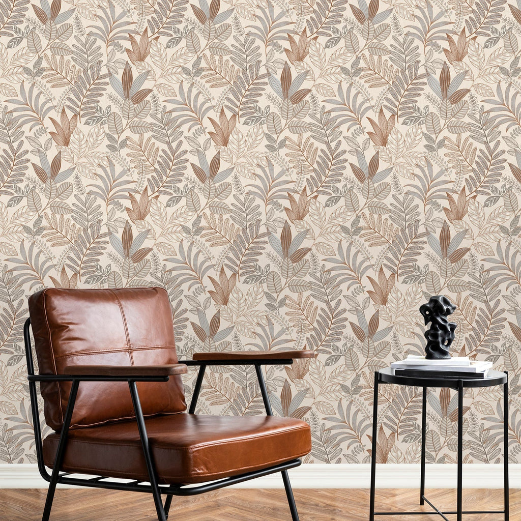Allure Foliage Wallpaper - Taupe room view