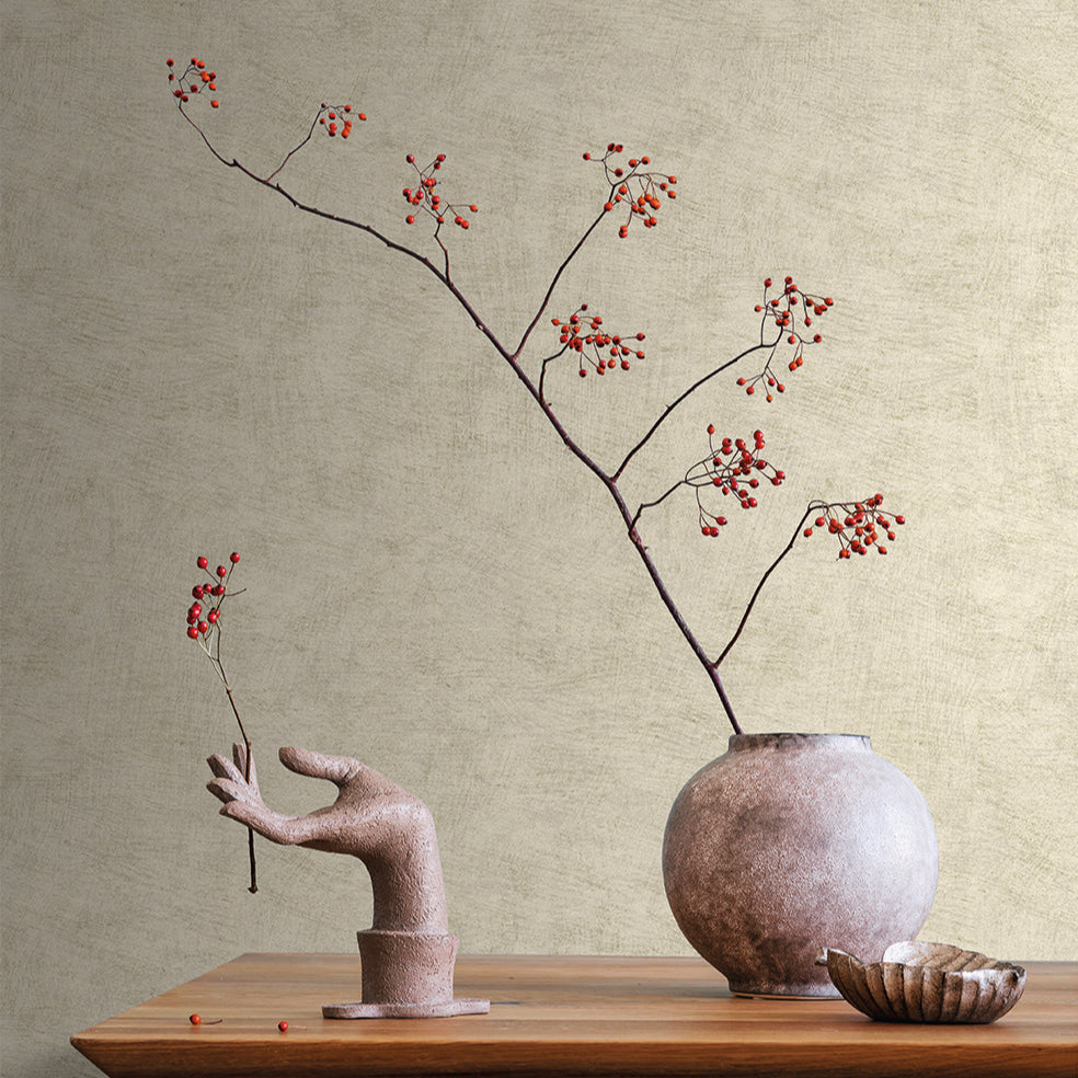 Pampas Plain Brushed Texture Wallpaper - Beige room view