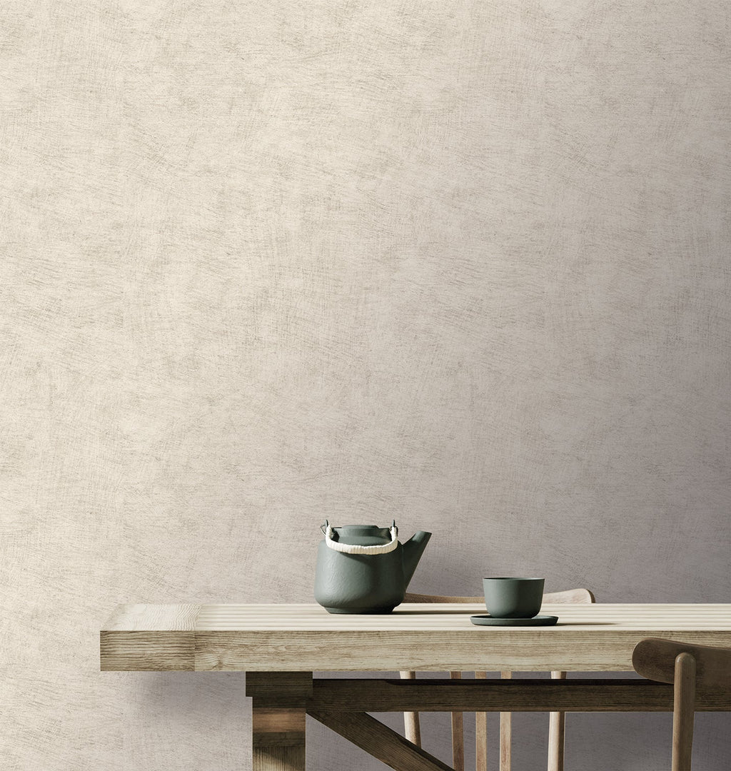 Pampas Plain Brushed Texture Wallpaper - Cream room view