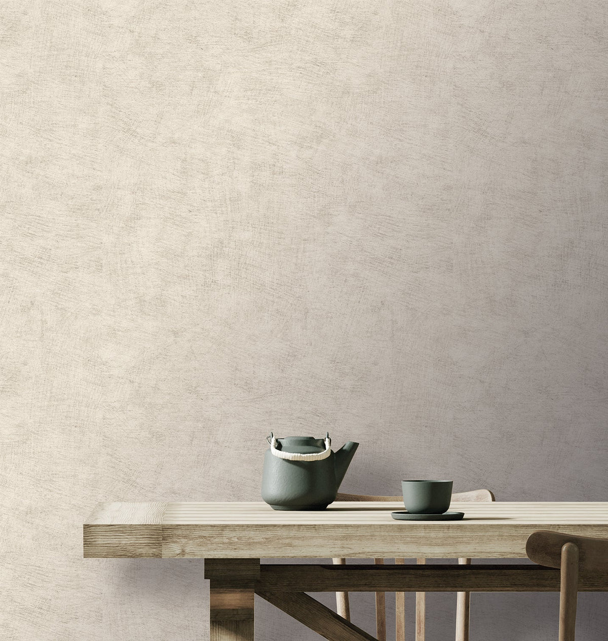Pampas Plain Brushed Texture Wallpaper - Cream room view