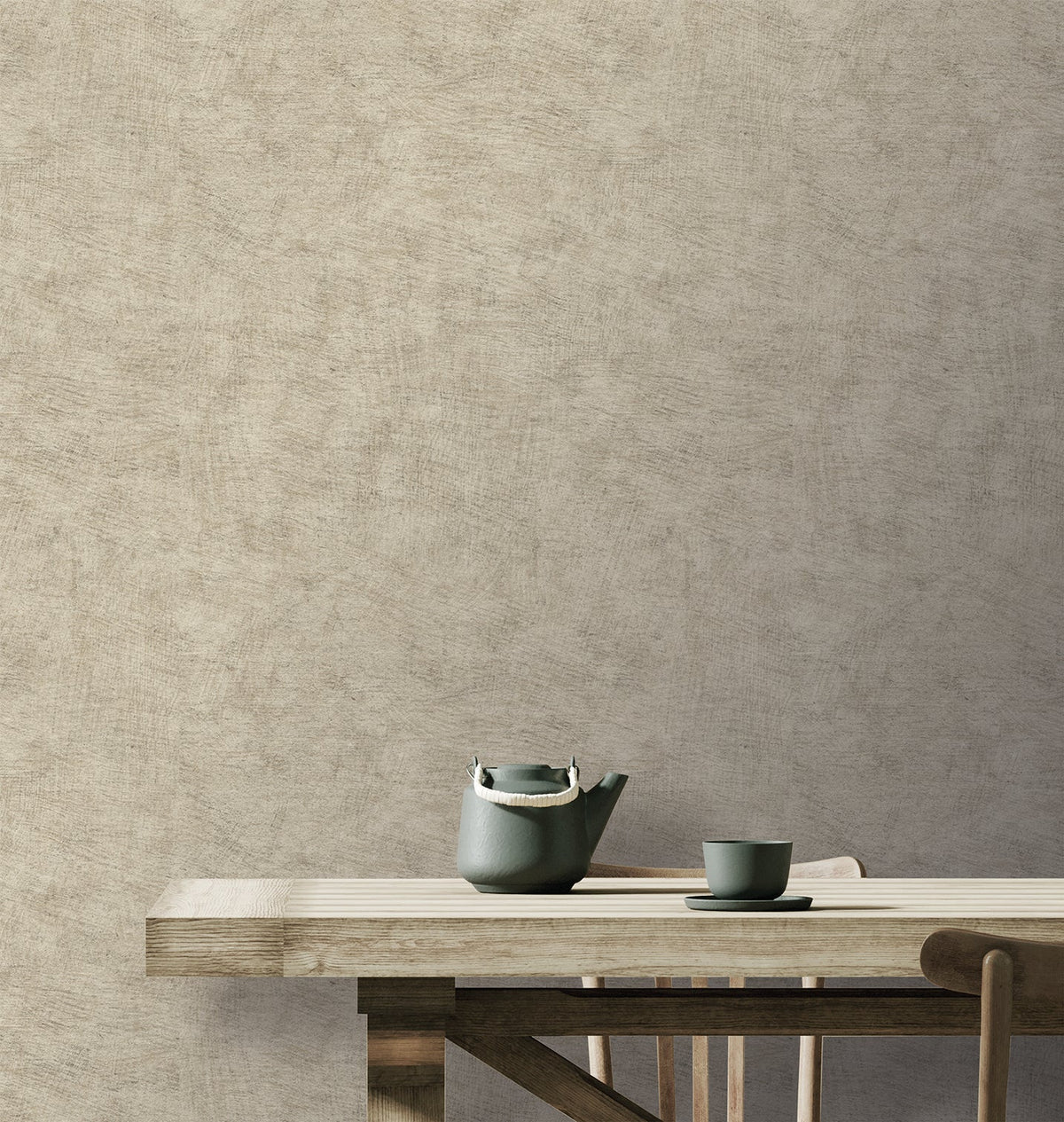 Pampas Plain Brushed Texture Wallpaper - Taupe room view