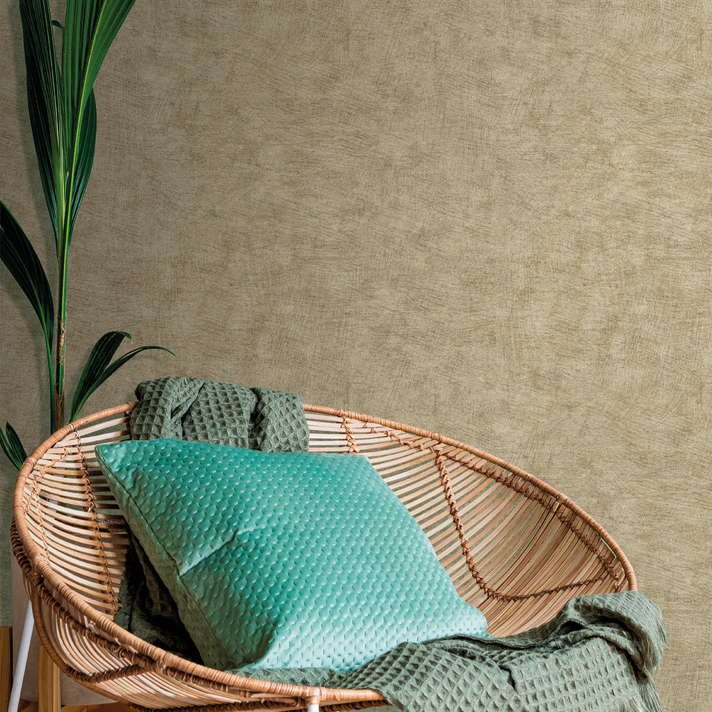 Pampas Plain Brushed Texture Wallpaper - Sepia room view