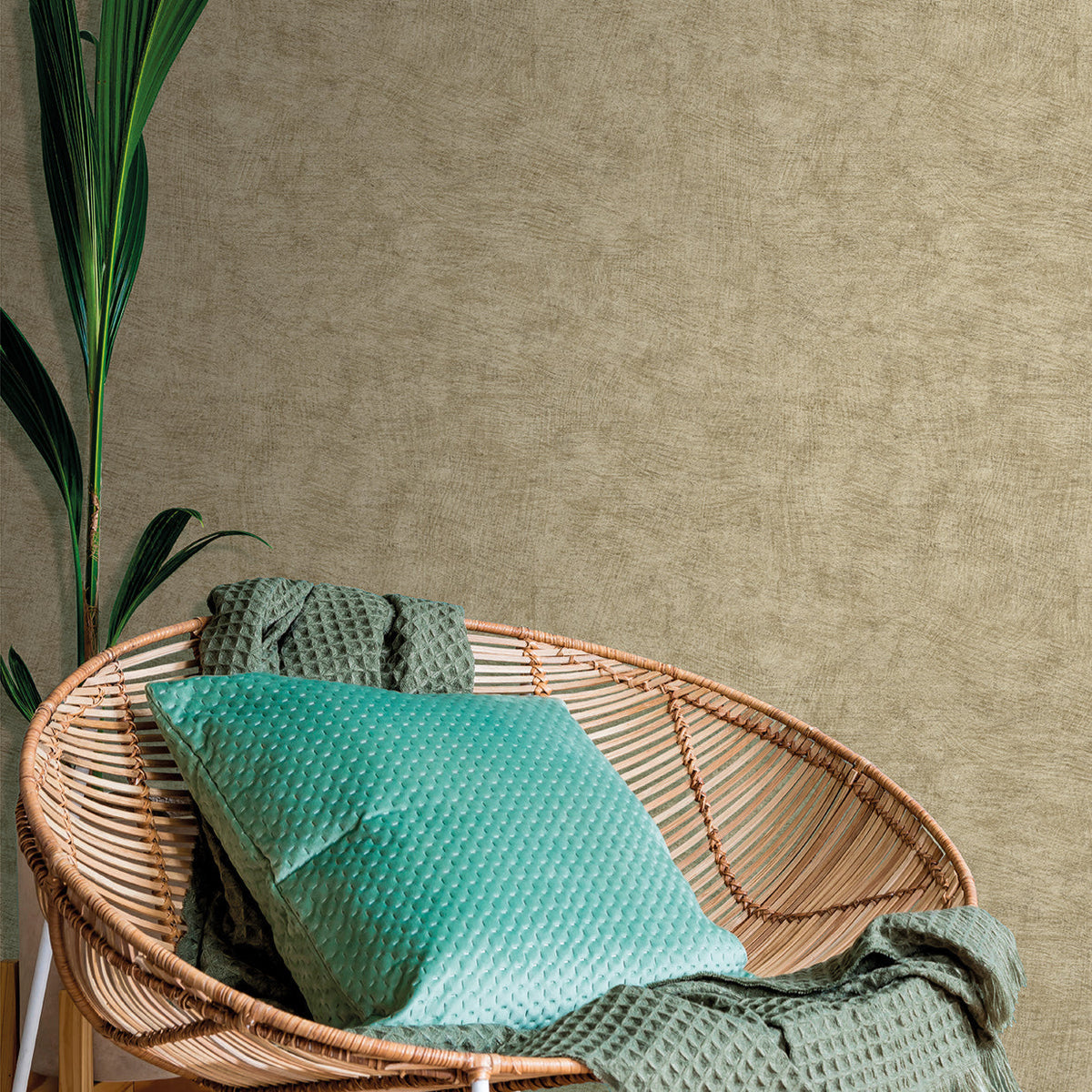 Pampas Plain Brushed Texture Wallpaper - Sepia room view
