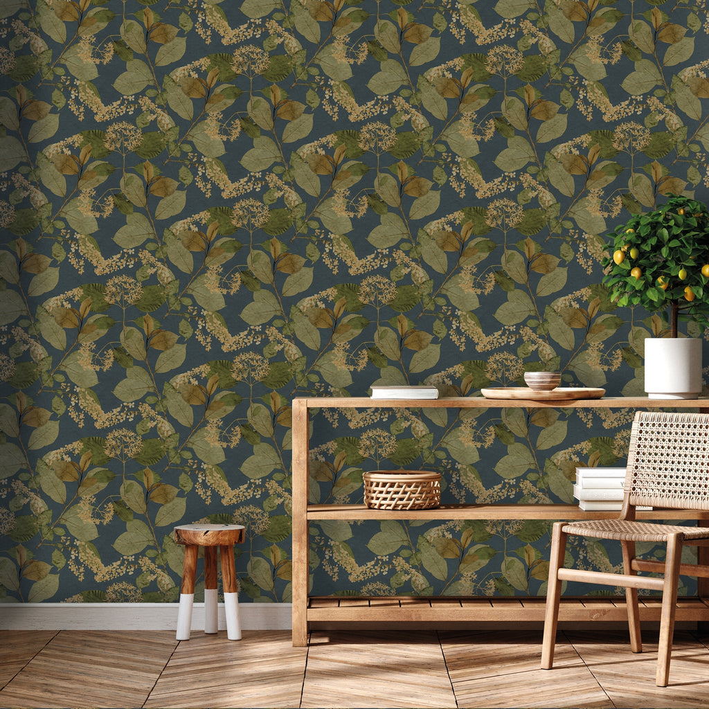 Castanum Bloom Wallpaper - Navy room view