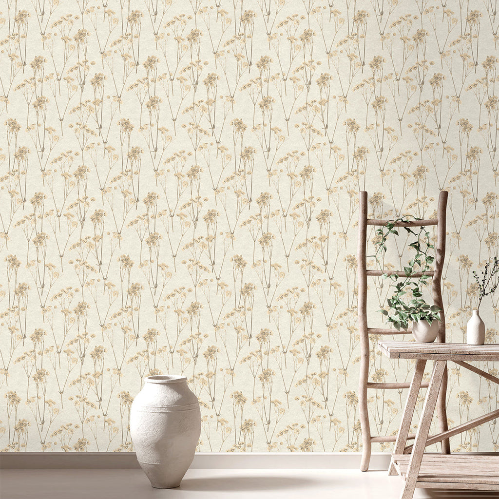 Spry Flower Wallpaper - Cream room view
