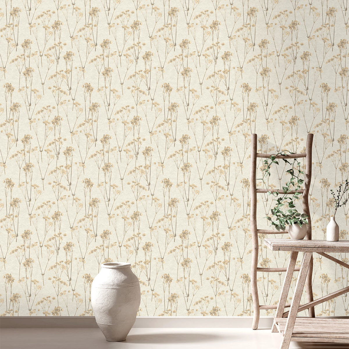 Spry Flower Wallpaper - Cream room view