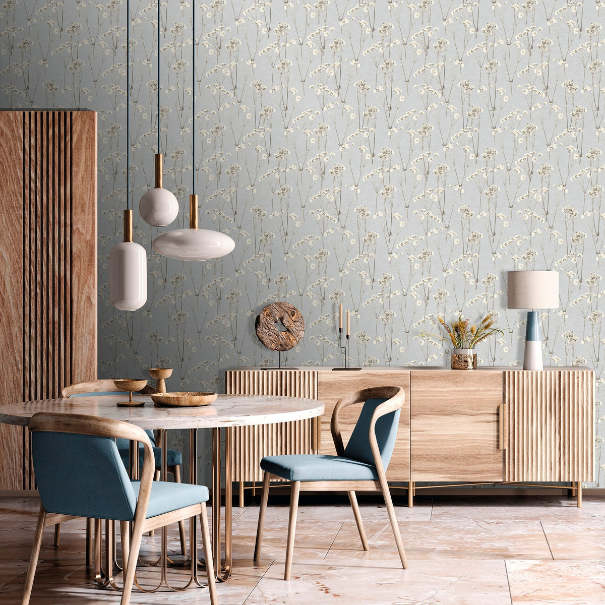 Spry Flower Wallpaper - Blue room view